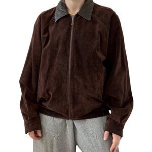 Vintage Cypress Grove Unisex Brown Suede Leather Oversized Bomber Jacket Sz L